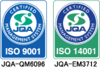 ISO 9001 JQA-QM6096, ISO 14001 JQA-EM3712