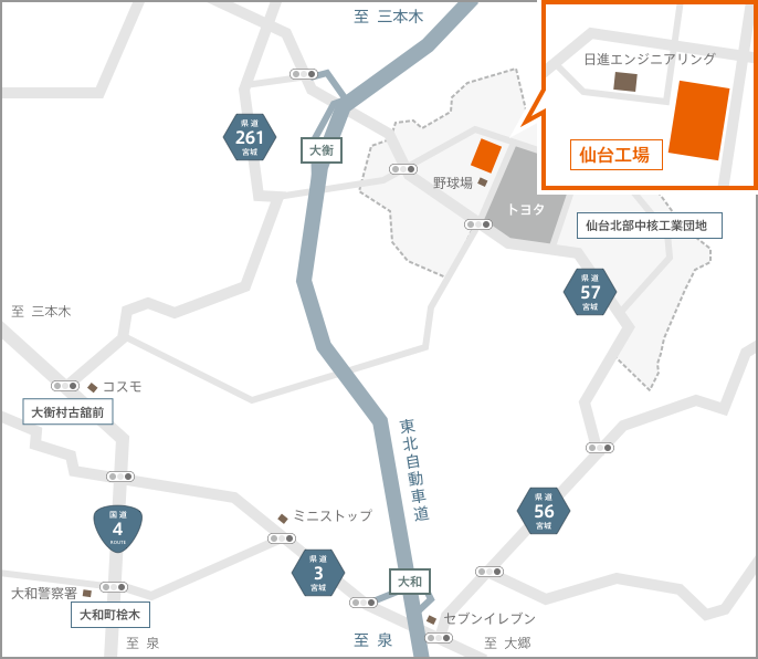 【地図】仙台工場